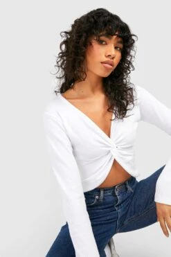 Langärmliges Geripptes Oberteil Mit Twist Vorne 7 Langärmliges Geripptes Oberteil Mit Twist Vorne -Deutschland Mode Pfiff Verkaufs-Shop gzz46371 white xl 3