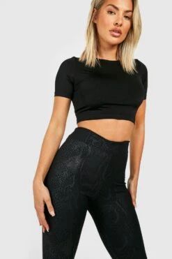 PU-beschichtete Kroko-Leggings Mit Hohem Bund -Deutschland Mode Pfiff Verkaufs-Shop gzz46375 black xl 3