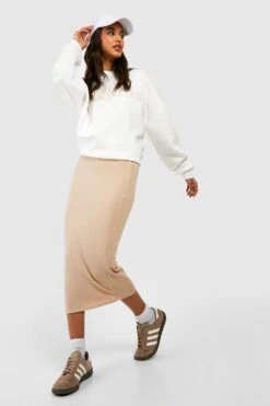 Gerippter Basic Midirock Mit Hohem Bund