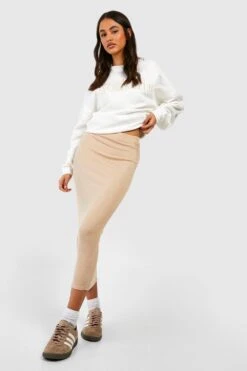 Gerippter Basic Midirock Mit Hohem Bund 6 Gerippter Basic Midirock Mit Hohem Bund -Deutschland Mode Pfiff Verkaufs-Shop gzz46395 stone xl 2