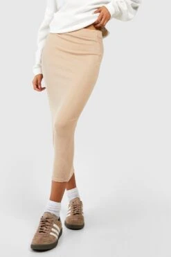 Gerippter Basic Midirock Mit Hohem Bund 7 Gerippter Basic Midirock Mit Hohem Bund -Deutschland Mode Pfiff Verkaufs-Shop gzz46395 stone xl 3