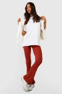 Gerippte Basic Schlaghose Mit Hohem Bund