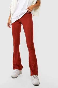 Gerippte Basic Schlaghose Mit Hohem Bund -Deutschland Mode Pfiff Verkaufs-Shop gzz46397 rust xl 3