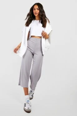 Gerippte Basic Culotte-Hose Mit Hohem Bund