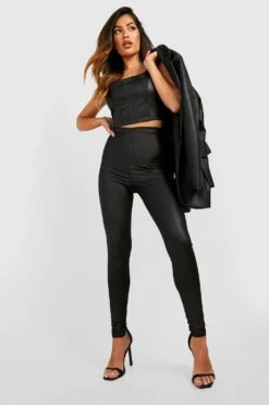Basic Leggings Im Wet-Look Mit Hohem Bund -Deutschland Mode Pfiff Verkaufs-Shop gzz46405 black xl 2