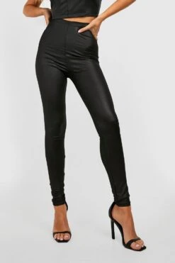 Basic Leggings Im Wet-Look Mit Hohem Bund -Deutschland Mode Pfiff Verkaufs-Shop gzz46405 black xl 3