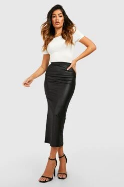 Basic Bodycon-Midirock Im Wet-Look -Deutschland Mode Pfiff Verkaufs-Shop gzz46406 black xl 2