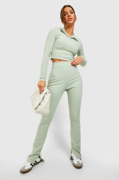 Langärmliges Geripptes Poloshirt