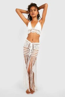 Premium Häkel-Bralette & Maxirock Mit Quasten -Deutschland Mode Pfiff Verkaufs-Shop gzz46709 white xl 2