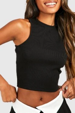 Geripptes Racer Crop Top -Deutschland Mode Pfiff Verkaufs-Shop gzz46849 black xl 3