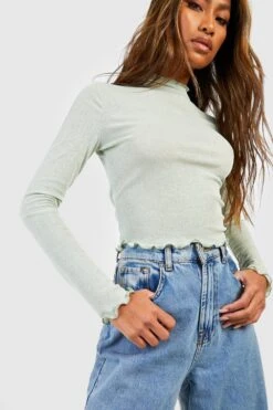 Strukturiertes Hochgeschlossenes Semi-transparentes Oberteil Mit Langen Ärmeln -Deutschland Mode Pfiff Verkaufs-Shop gzz46852 sage xl 3