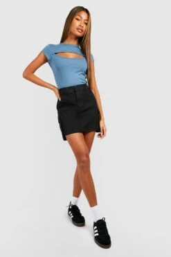 Kurzärmliges Cut-Out T-Shirt Aus Baumwolle 6 Kurzärmliges Cut-Out T-Shirt Aus Baumwolle -Deutschland Mode Pfiff Verkaufs-Shop gzz46863 steel xl 2