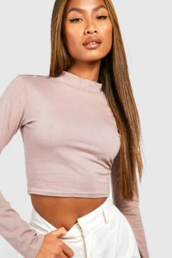 Hochgeschlossenes Langärmliges Baumwoll T-Shirt