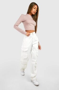 Hochgeschlossenes Langärmliges Baumwoll T-Shirt -Deutschland Mode Pfiff Verkaufs-Shop gzz46881 mocha xl 2