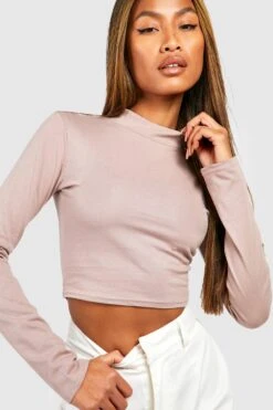 Hochgeschlossenes Langärmliges Baumwoll T-Shirt -Deutschland Mode Pfiff Verkaufs-Shop gzz46881 mocha xl 3