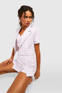 Strukturierte Gingham Skorts -Deutschland Mode Pfiff Verkaufs-Shop gzz47098 lilac xl 2