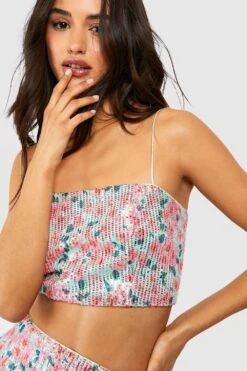 Florales Kurzes Pailletten-Trägertop Mit Geradem Ausschnitt 7 Florales Kurzes Pailletten-Trägertop Mit Geradem Ausschnitt -Deutschland Mode Pfiff Verkaufs-Shop gzz47105 pink xl 3