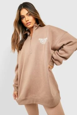 Sweatshirt Mit Halbem Reißverschluss Und Sports Club Slogan -Deutschland Mode Pfiff Verkaufs-Shop gzz47419 taupe xl 2