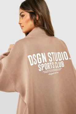 Sweatshirt Mit Halbem Reißverschluss Und Sports Club Slogan -Deutschland Mode Pfiff Verkaufs-Shop gzz47419 taupe xl 3