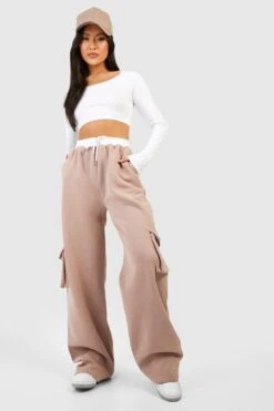 Cargo-Jogginghose Mit Weitem Bein Und Kontrast-Bund -Deutschland Mode Pfiff Verkaufs-Shop gzz47474 taupe xl 2