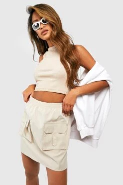 Cargo Micro Minirock Mit Elastischem Bund -Deutschland Mode Pfiff Verkaufs-Shop gzz47688 beige xl 2