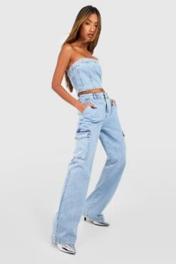Denim Cargo-Jeans Mit Mittelhohem Bund