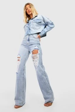Zerrissene Jeans Mit Weitem Bein Und Hohem Bund