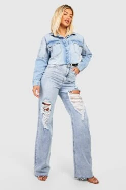 Zerrissene Jeans Mit Weitem Bein Und Hohem Bund -Deutschland Mode Pfiff Verkaufs-Shop gzz47753 light20wash xl 2