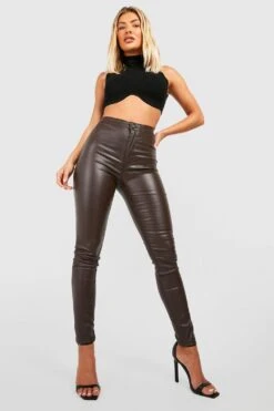 PU Beschichtete Disco Skinny Jeans Mit Hohem Bund