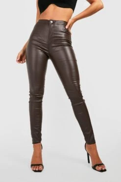 PU Beschichtete Disco Skinny Jeans Mit Hohem Bund -Deutschland Mode Pfiff Verkaufs-Shop gzz47754 chocolate xl 2