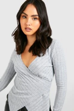 Langärmliges Geripptes Wickel-Oberteil -Deutschland Mode Pfiff Verkaufs-Shop gzz47818 ash20grey xl 2