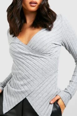 Langärmliges Geripptes Wickel-Oberteil -Deutschland Mode Pfiff Verkaufs-Shop gzz47818 ash20grey xl 3