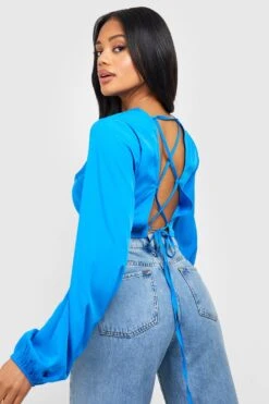 Kurzes Oberteil Mit Ballonärmeln Und Schnür-Detail -Deutschland Mode Pfiff Verkaufs-Shop gzz47852 blue xl 2