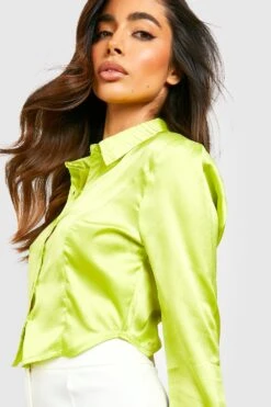 Kurzes Satin-Hemd Mit Naht-Detail -Deutschland Mode Pfiff Verkaufs-Shop gzz47857 chartreuse xl 3