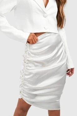 Asymmetrischer Satin-Midirock Mit Seitlicher Raffung 7 Asymmetrischer Satin-Midirock Mit Seitlicher Raffung -Deutschland Mode Pfiff Verkaufs-Shop gzz47867 champagne xl 3