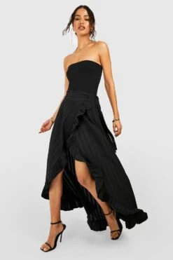 Seersucker Wickel-Maxirock Mit Rüschen