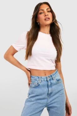 Kurzes Kastiges Rundhals T-Shirt