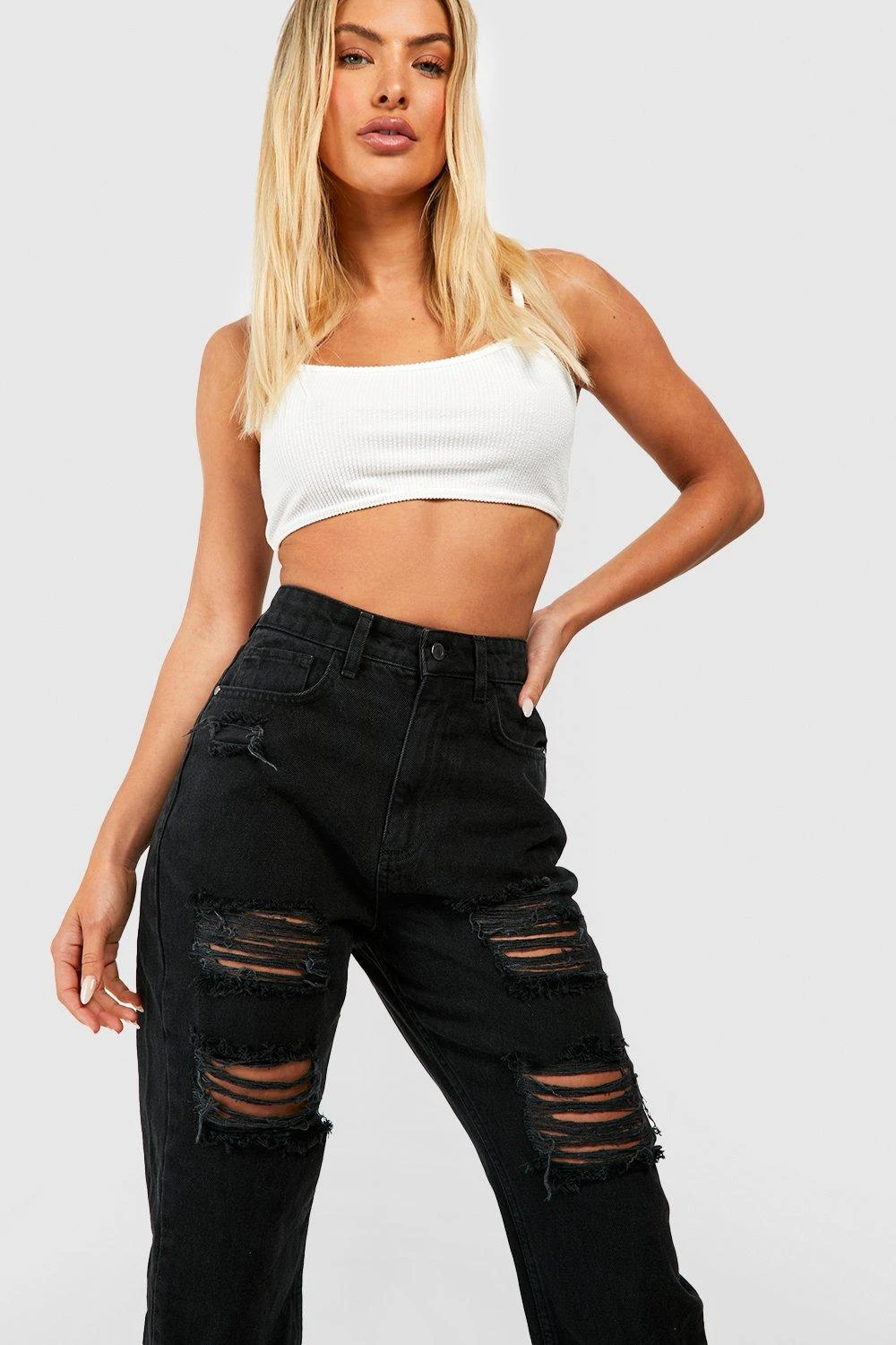 Super Zerrissene Mom-Jeans Mit Hohem Bund 4 Super Zerrissene Mom-Jeans Mit Hohem Bund – Bild 4