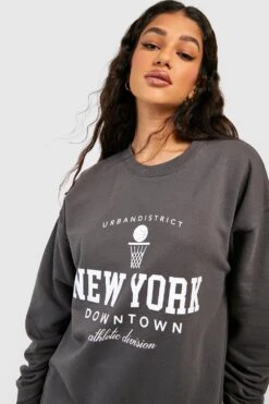 Oversize Sweatshirt Mit New York-Slogan -Deutschland Mode Pfiff Verkaufs-Shop gzz48285 charcoal xl 3