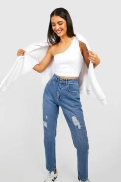 Zerrissene Mom-Jeans Mit Vintage-Waschung