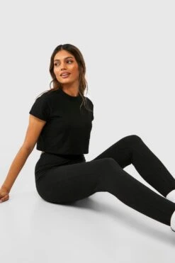 Schwarze Basic Leggings Mit Hohem Bund -Deutschland Mode Pfiff Verkaufs-Shop gzz48867 black xl 2