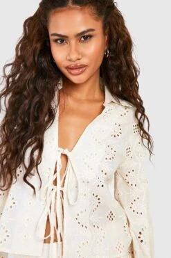 Geschnürtes Lochmuster-Hemd -Deutschland Mode Pfiff Verkaufs-Shop gzz48930 beige xl 3