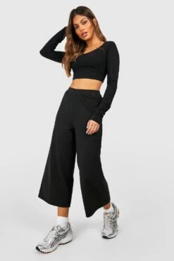 Schwarze Baumwoll Culotte-Hose Mit Hohem Bund -Deutschland Mode Pfiff Verkaufs-Shop gzz48949 black xl 2