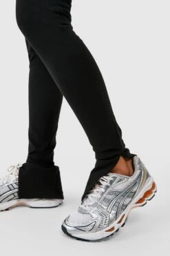 2er-Pack Schwarze & Graue Baumwoll-Leggings Mit Hohem Bund Und Geteiltem Saum -Deutschland Mode Pfiff Verkaufs-Shop gzz48963 black xl 3