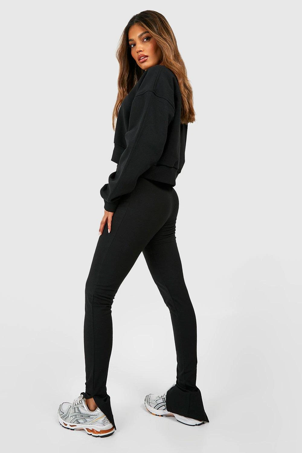 2er-Pack Schwarze & Khaki Baumwoll-Leggings Mit Hohem Bund Und Geteiltem Saum 2 2er-Pack Schwarze & Khaki Baumwoll-Leggings Mit Hohem Bund Und Geteiltem Saum – Bild 2