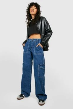 Cargo-Jeans Mit Weitem Bein Und Mittelhohem Bund -Deutschland Mode Pfiff Verkaufs-Shop gzz49382 mid20blue xl 2