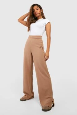 Basic Jersey-Hose Mit Weitem Bein Und Seitenschlitz