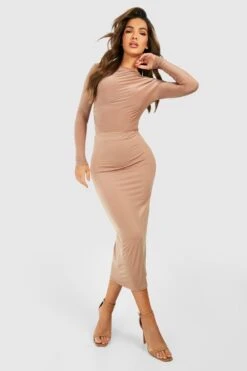 Jersey-Body Mit Schulterpolstern Und Drapierter Front -Deutschland Mode Pfiff Verkaufs-Shop gzz49522 camel xl 2