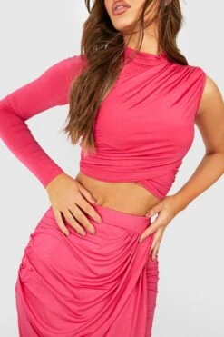Einärmliges Drapiertes Crop Top -Deutschland Mode Pfiff Verkaufs-Shop gzz49528 bright20pink xl 3
