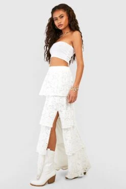 Gestufter Maxirock Aus Spitze -Deutschland Mode Pfiff Verkaufs-Shop gzz49543 ivory xl 2